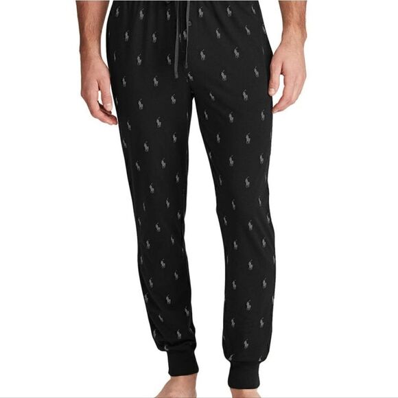 Polo Ralph Lauren All Over Print Pony Logo Joggers Pants Black Grey Men'… - Picture 6 of 8
